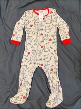 Onzie Gray Monster Heart Print Footie with Red Trim